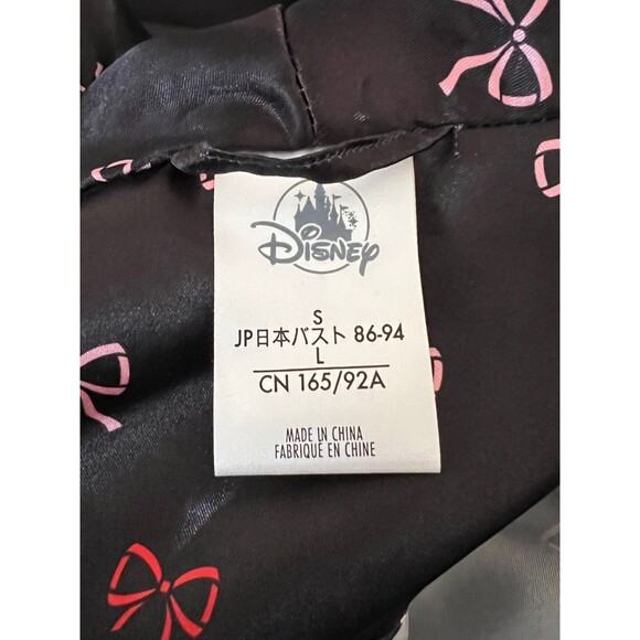 DISNEY Minnie Mouse Satin Kimono Robe Women's S Embroidered Pockets Black Pink - Picture 8 of 11